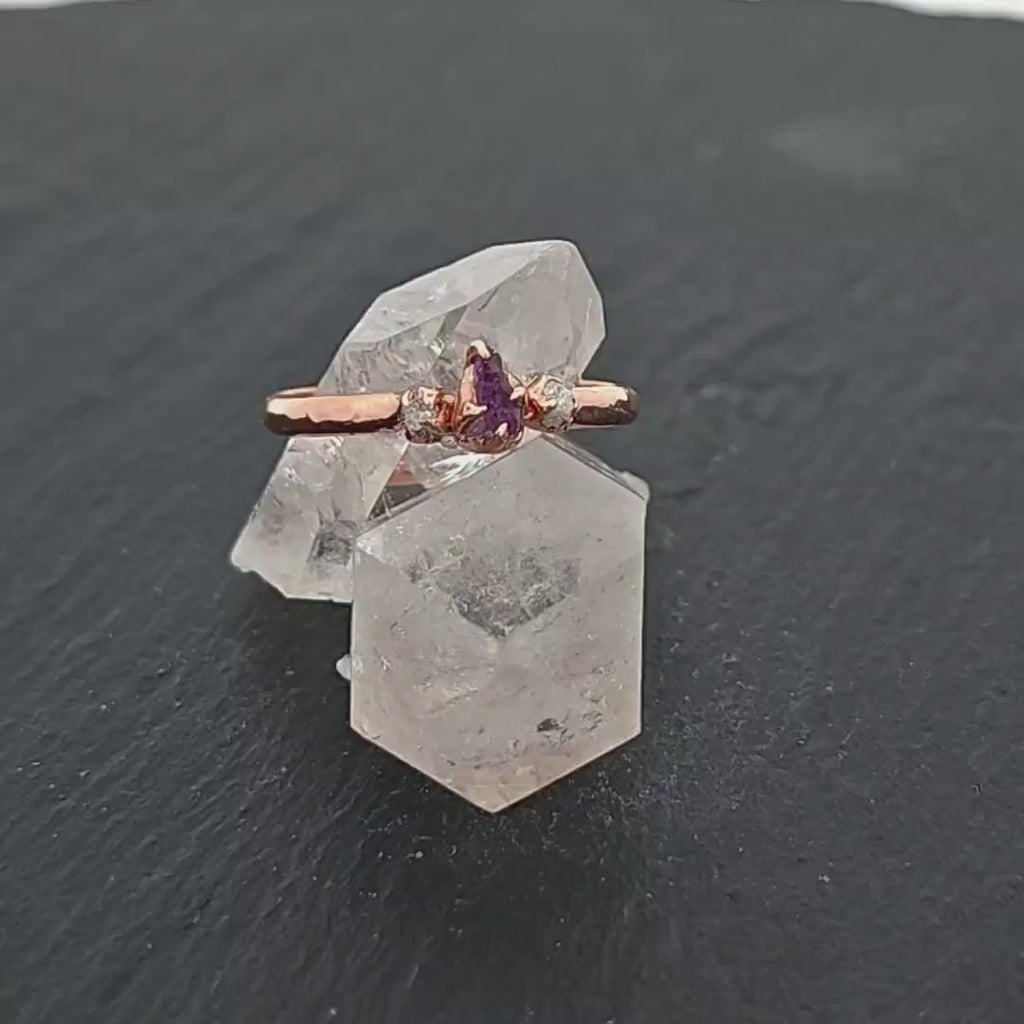 Dainty Raw Sapphire Engagement Ring •  Rough Diamond Accents • Rose Gold • Handmade byAngeline 0202