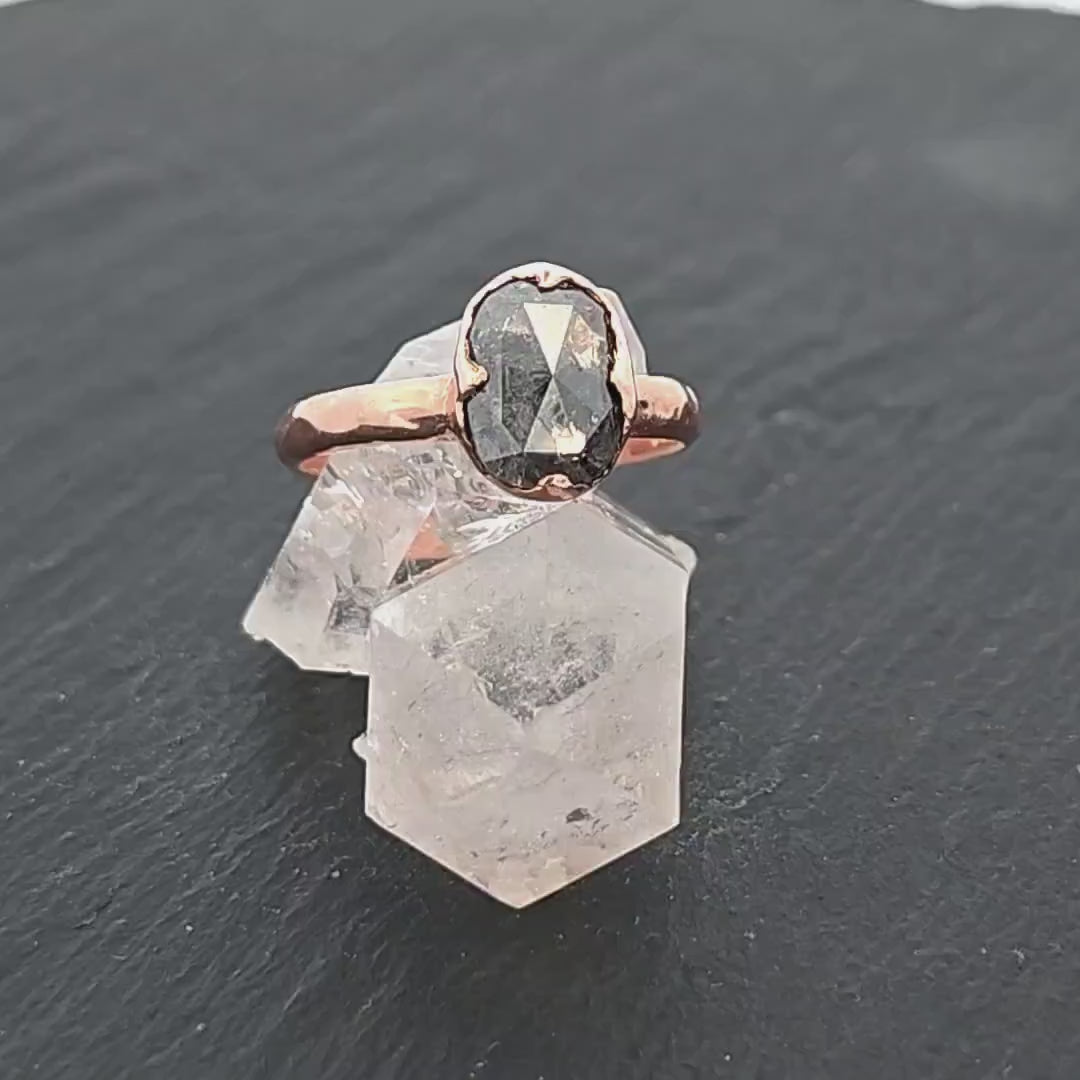 Faceted Fancy cut Salt and pepper Diamond Solitaire Engagement 14k Rose Gold Wedding Ring byAngeline 2913