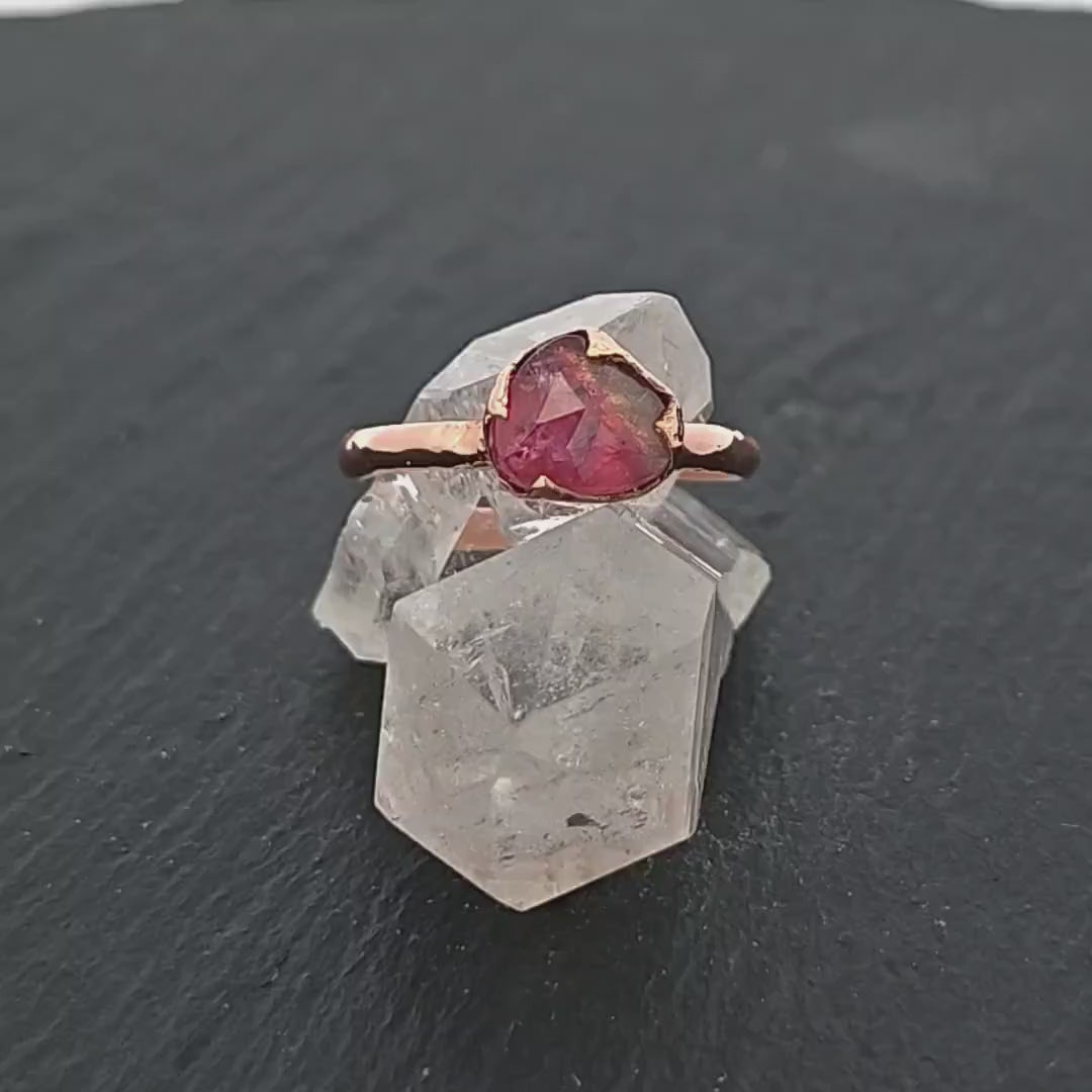 Fancy cut watermelon Tourmaline Rose Gold Ring Gemstone Solitaire recycled 14k statement cocktail statement 1499