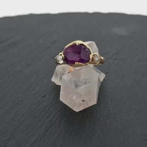 Partially Faceted purple Sapphire 18k gold Multi Stone Ring Yellow Gold Gemstone Engagement Ring 2524
