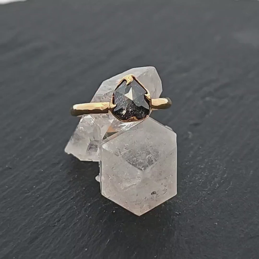 Fancy cut salt and pepper Diamond Solitaire Engagement 18k yellow Gold Wedding Ring Diamond Ring by Angeline 2418