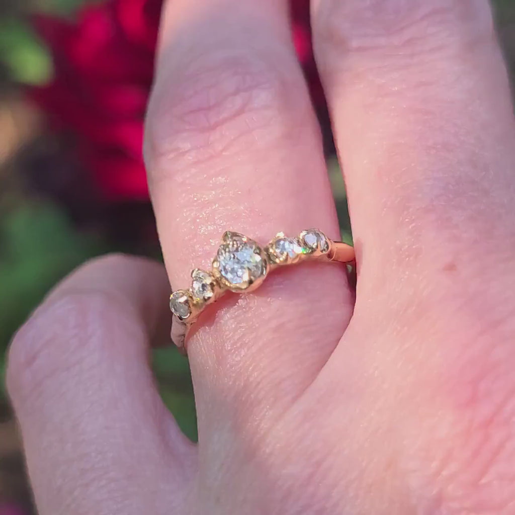 Five Stone Crown Rose Cut Diamond Engagement Ring •  18k Yellow Gold • Alternative Natural Diamond Ring • byAngeline 3673