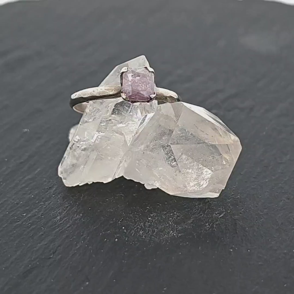 Faceted Fancy cut Pink Diamond Solitaire Engagement 14k white Gold Wedding Ring byAngeline 0760