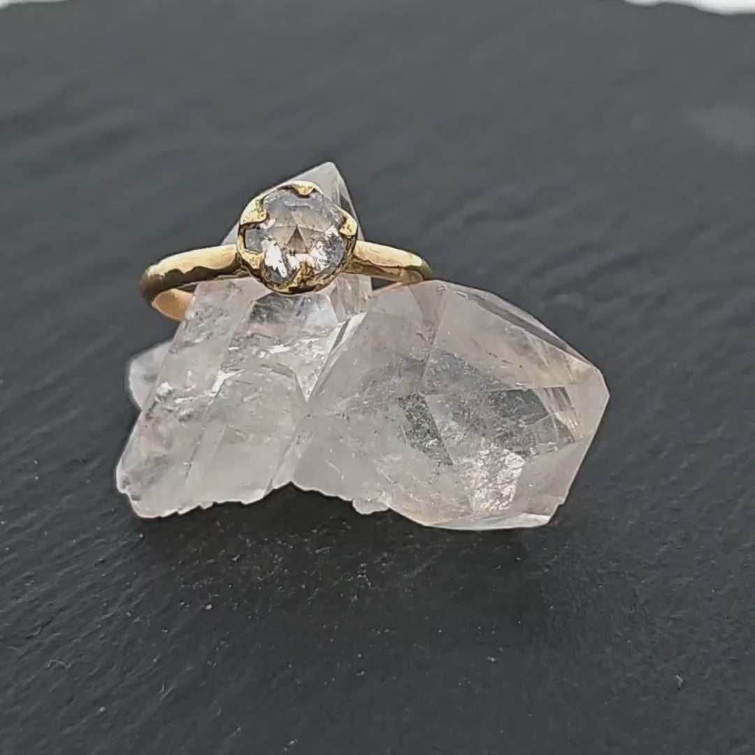 Fancy cut Salt and pepper Diamond Solitaire Engagement 18k yellow Gold Wedding Ring Diamond Ring byAngeline 1475