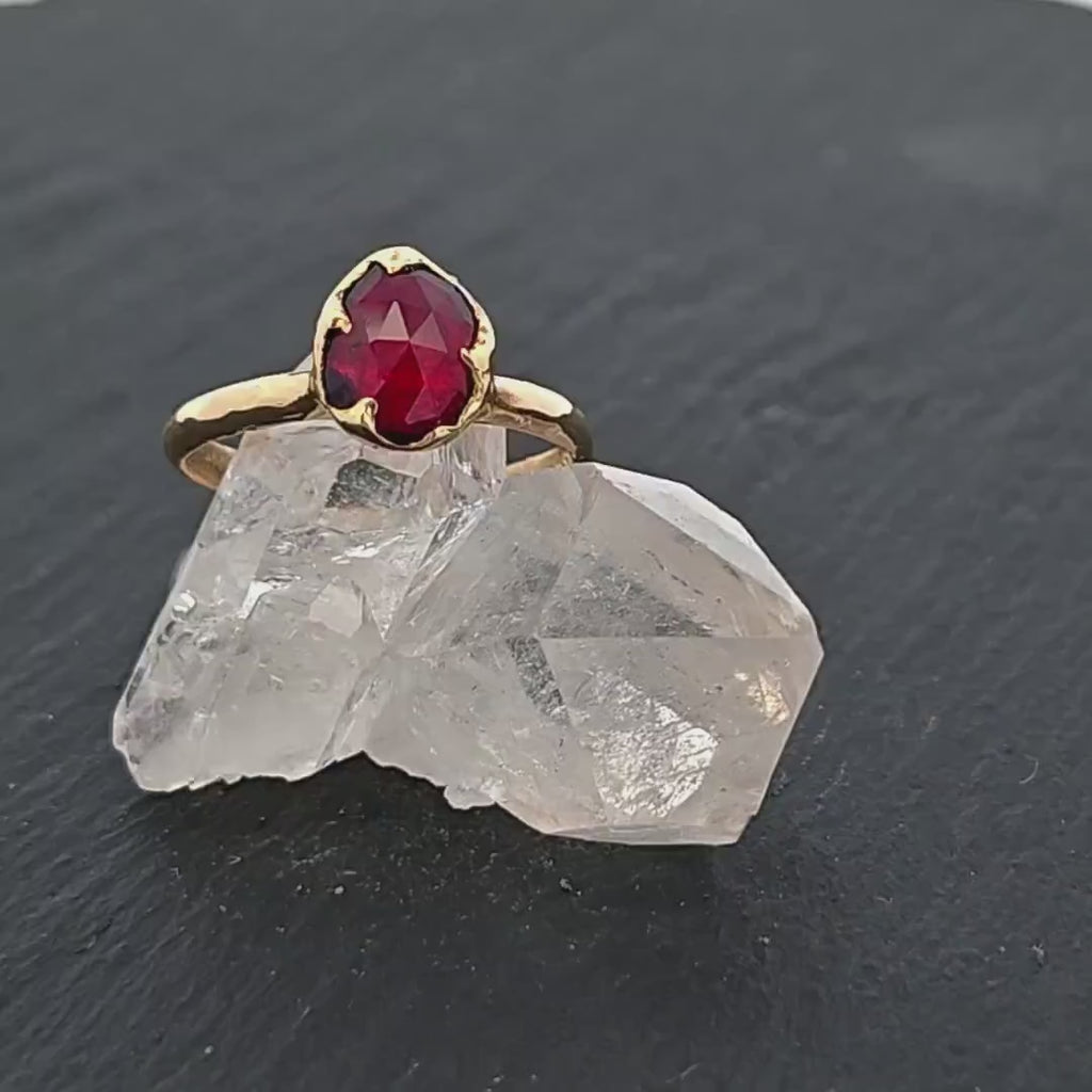 Rose Cut Rubellite Red Tourmaline Solitaire Gemstone Ring • 18k Yellow Gold • Handmade by Angeline 3274