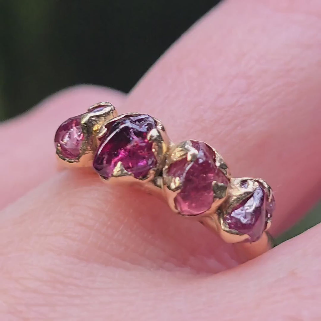 Red Umba Sapphire Ring • Ruby Wedding Band • 18k Yellow Gold • Handmade by Angeline 2664