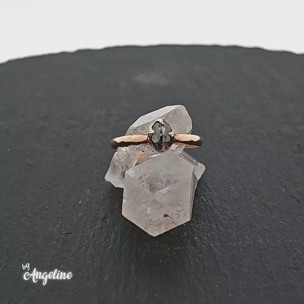 Salt and Pepper Diamond Solitaire Ring, 14k Yellow Gold Engagement Ring • Handmade byAngeline 2127