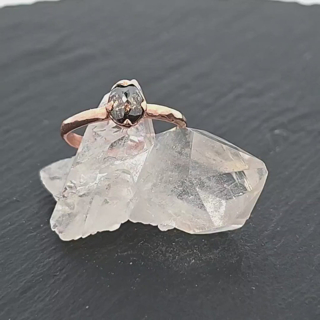 Fancy cut Salt and pepper Diamond Solitaire Engagement 14k Rose Gold Wedding Ring byAngeline 0743