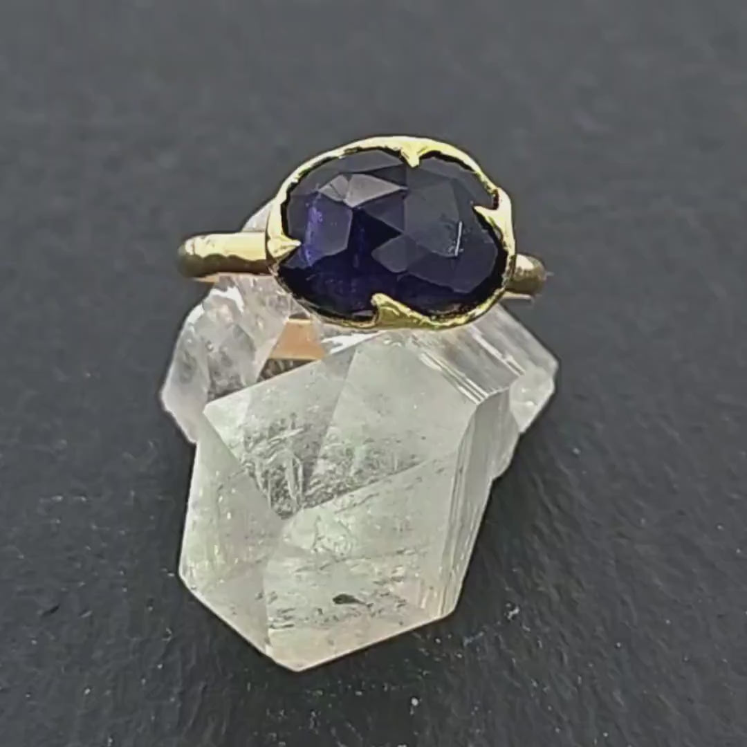 Fancy cut Iolite Yellow Gold Ring Gemstone Solitaire recycled 18k statement cocktail statement 1446