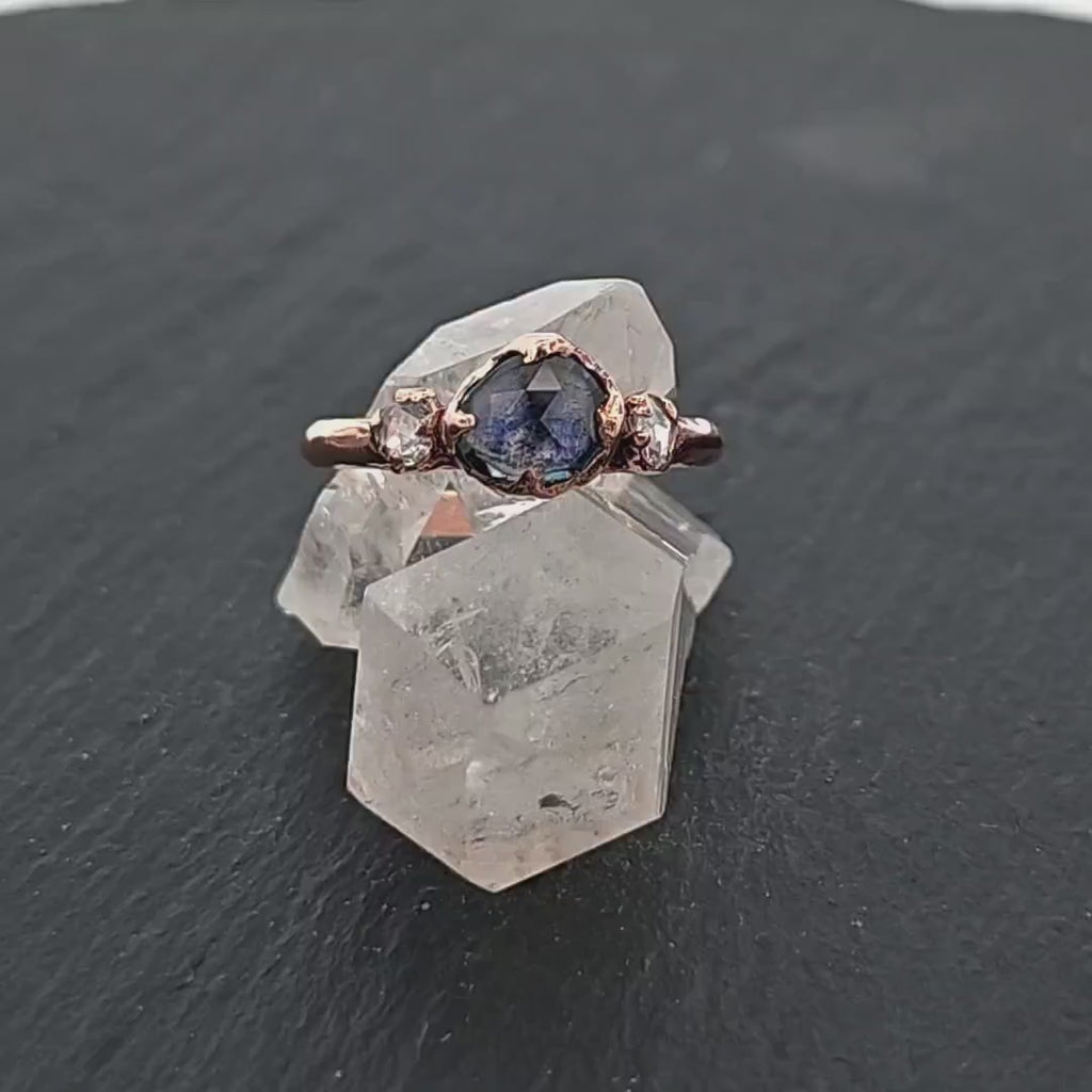 Montana Blue Sapphire Rose Gold Engagement Ring with Accent Diamonds