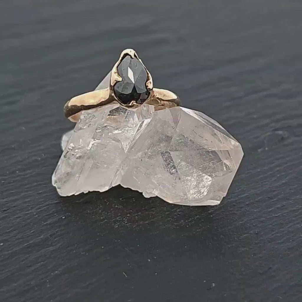Salt and Pepper Diamond Solitaire Ring • 14k Yellow Gold • Engagement Statement Anniversary by Angeline 3210