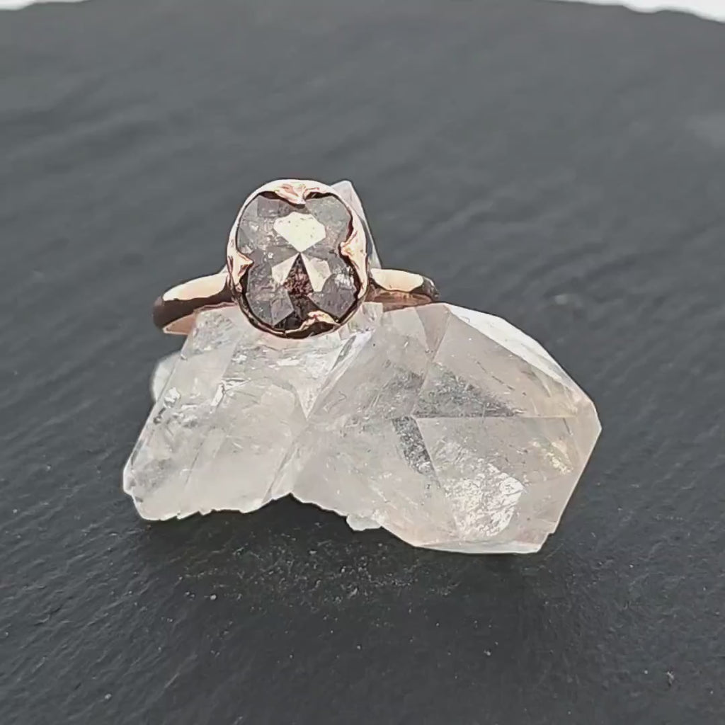 Salt and Pepper Diamond Solitaire Engagement Ring • 14k Rose Gold • Handmade byAngeline 2139