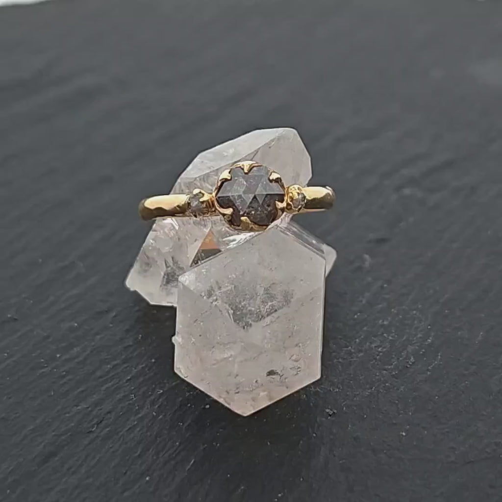 Salt and Pepper Diamond Engagement • 18k Yellow Gold • Rough Diamond Accents • Handmade byAngeline 1241