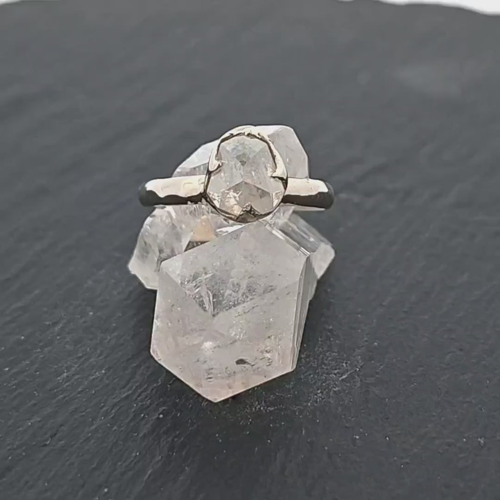 Faceted Fancy cut white Diamond Solitaire Engagement 18k White Gold Wedding Ring by Angeline 2987