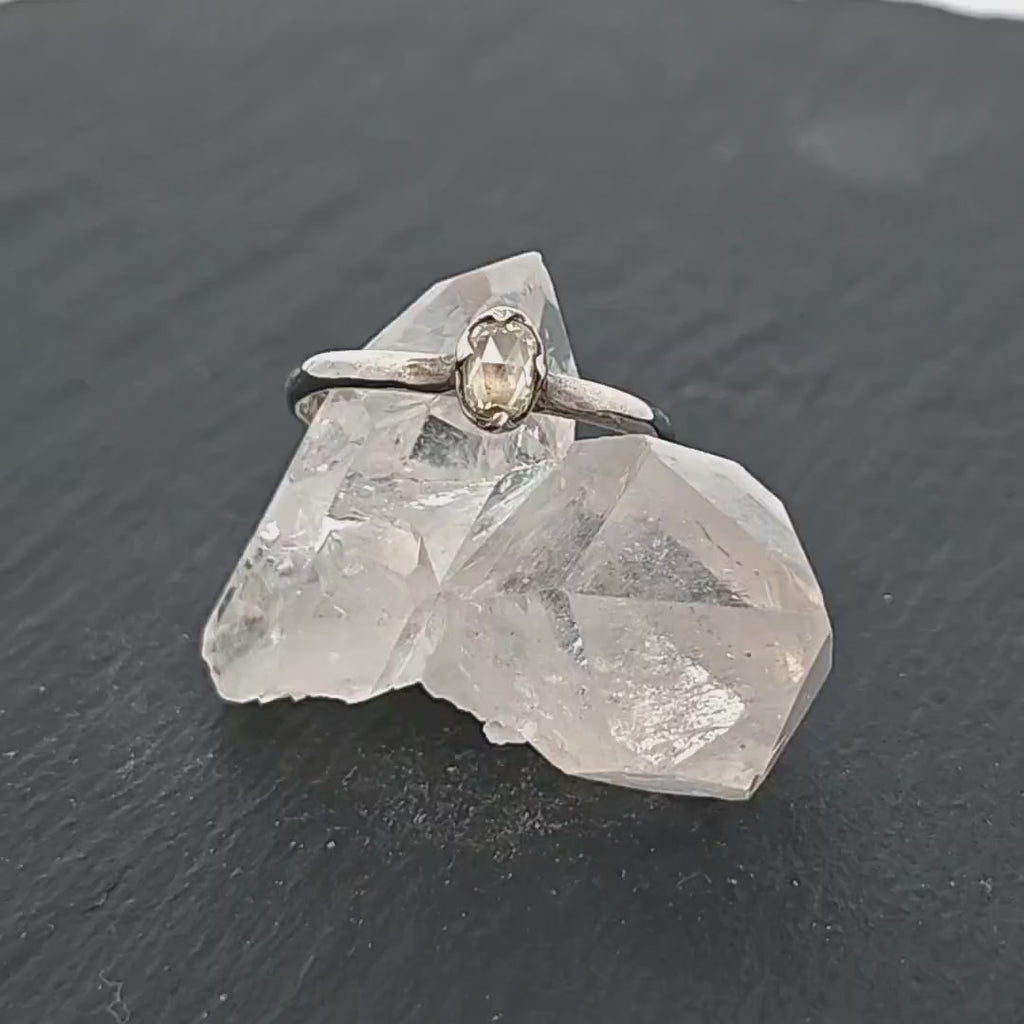 Dainty Champagne Diamond Solitaire Engagement Ring • 14k White Gold • Handmade byAngeline 0778