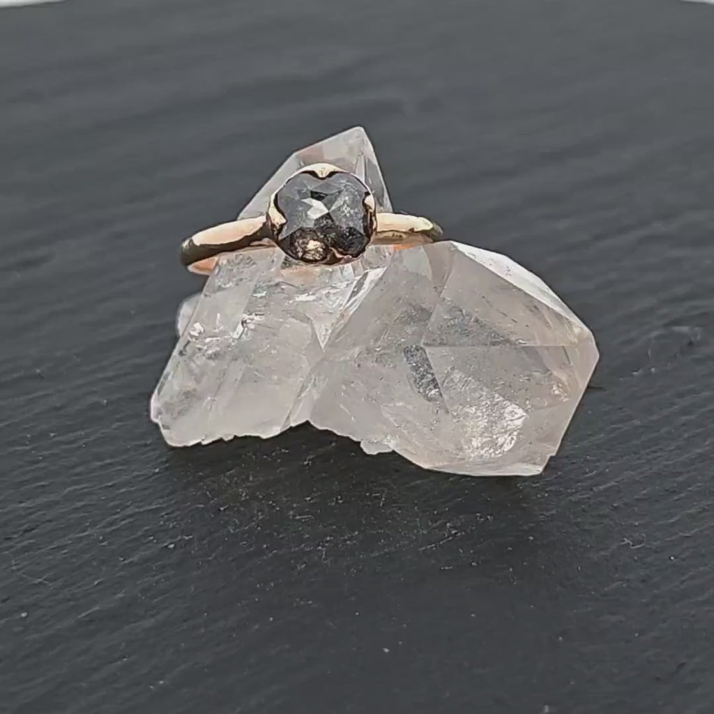 Fancy cut Salt and pepper Diamond Solitaire Engagement 14k yellow Gold Wedding Ring by Angeline 2784