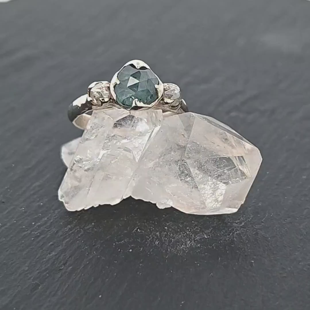 Fancy cut blue Montana Sapphire and fancy Diamonds 14k White Gold Engagement Wedding Ring Gemstone Ring Multi stone Ring 2998