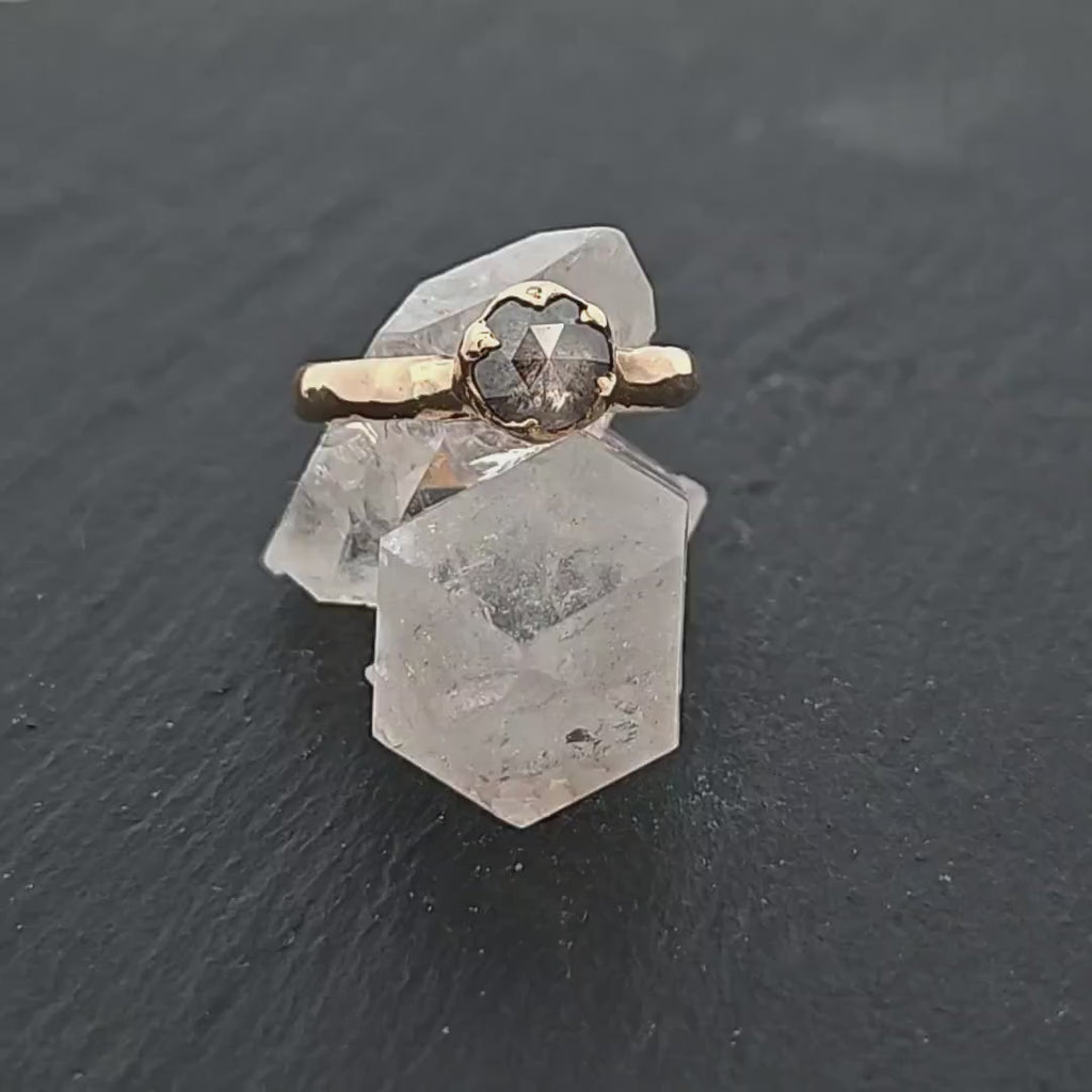 Salt and Pepper Diamond Solitaire Engagement Ring • 14k Yellow Gold • Handmade by Angeline 3149