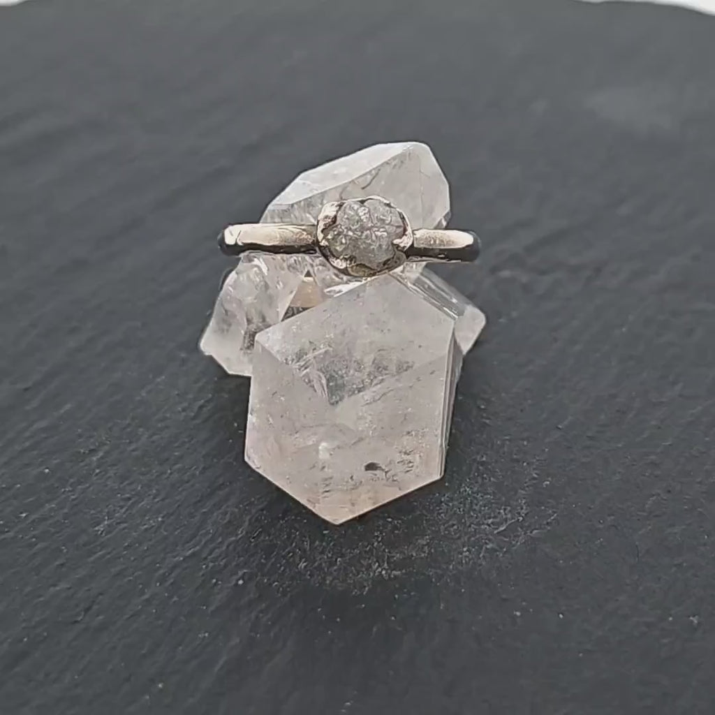 Raw White Diamond Solitaire Engagement Ring 14k White Gold Stacking Rough Diamond by Angeline 3175