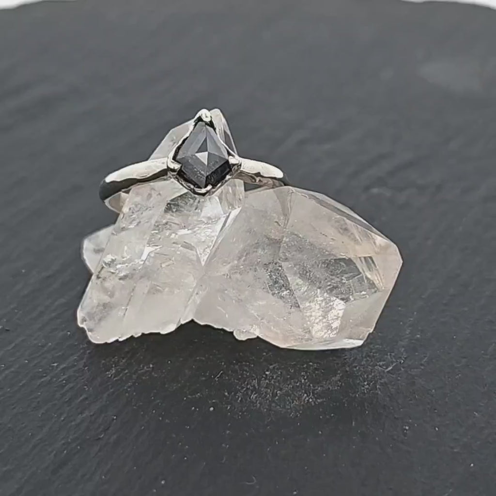 Salt and Pepper Diamond Solitaire Engagement Ring • 18k White Gold • Handmade byAngeline 1762 Statement Anniversary