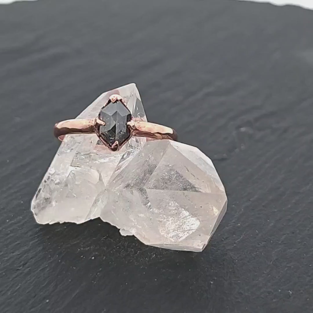 Salt and Pepper Solitaire Diamond Engagement Ring • 14k Rose Gold • Handmade byAngeline 1334