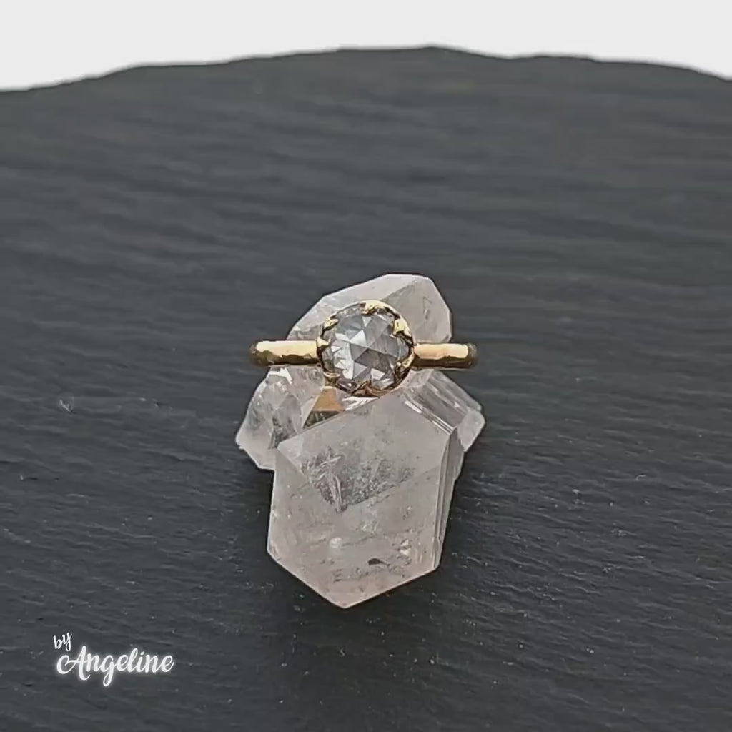 Antique Rose Cut White Diamond Solitaire Engagement Ring • 18k Yellow Gold • Handmade byAngeline 1675