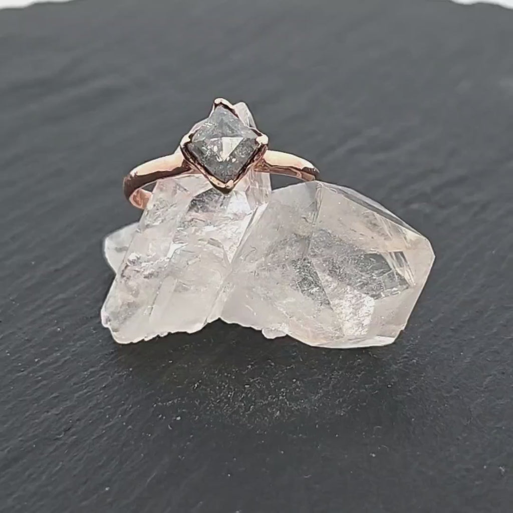 Fancy cut Salt and pepper Solitaire Diamond Engagement 14k Rose Gold Wedding Ring byAngeline 1085