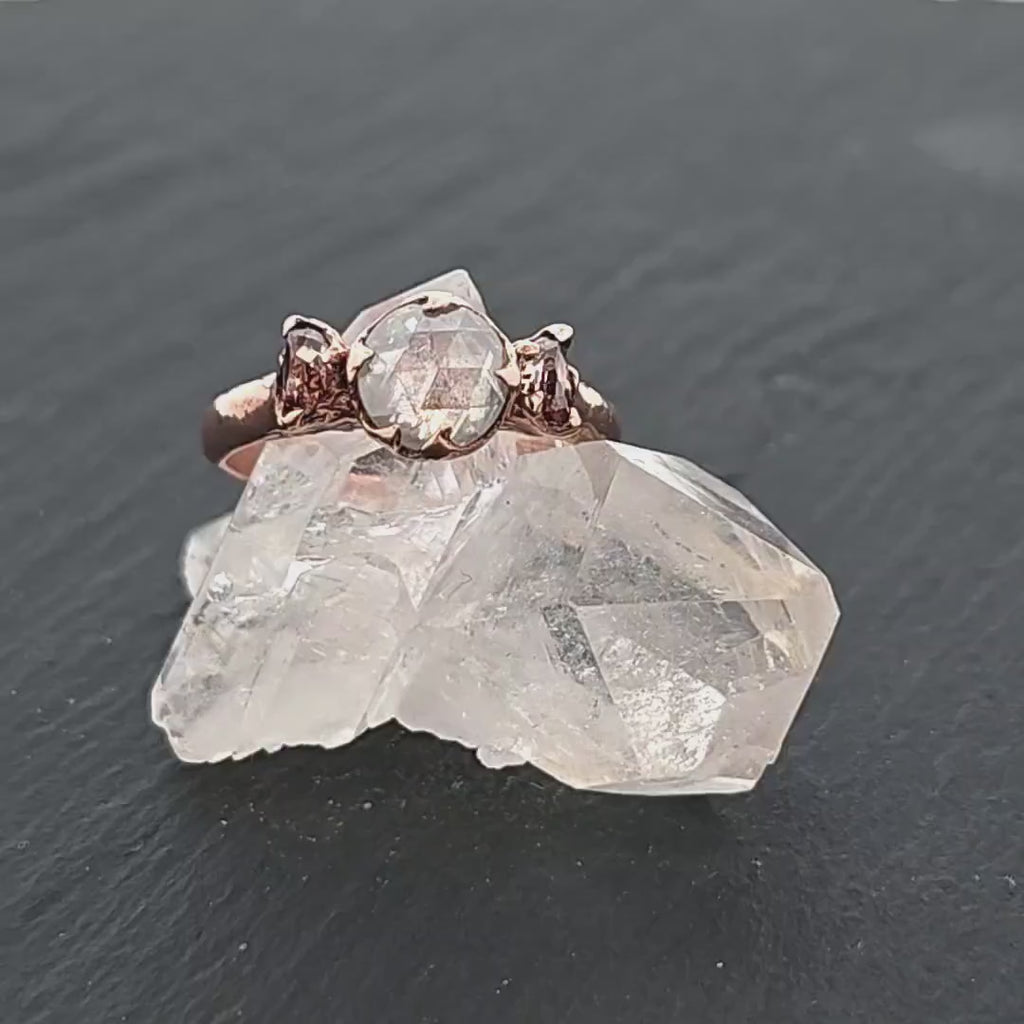 Triple Moon Fancy cut white Diamond Multi stone cognac half moon Diamonds Engagement 14k Rose Gold ring byAngeline 1933
