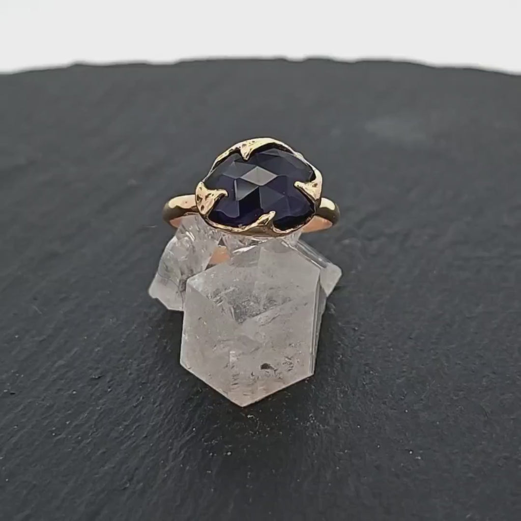 Fancy cut Iolite Yellow Gold Ring Gemstone Solitaire recycled 14k statement cocktail statement 1533