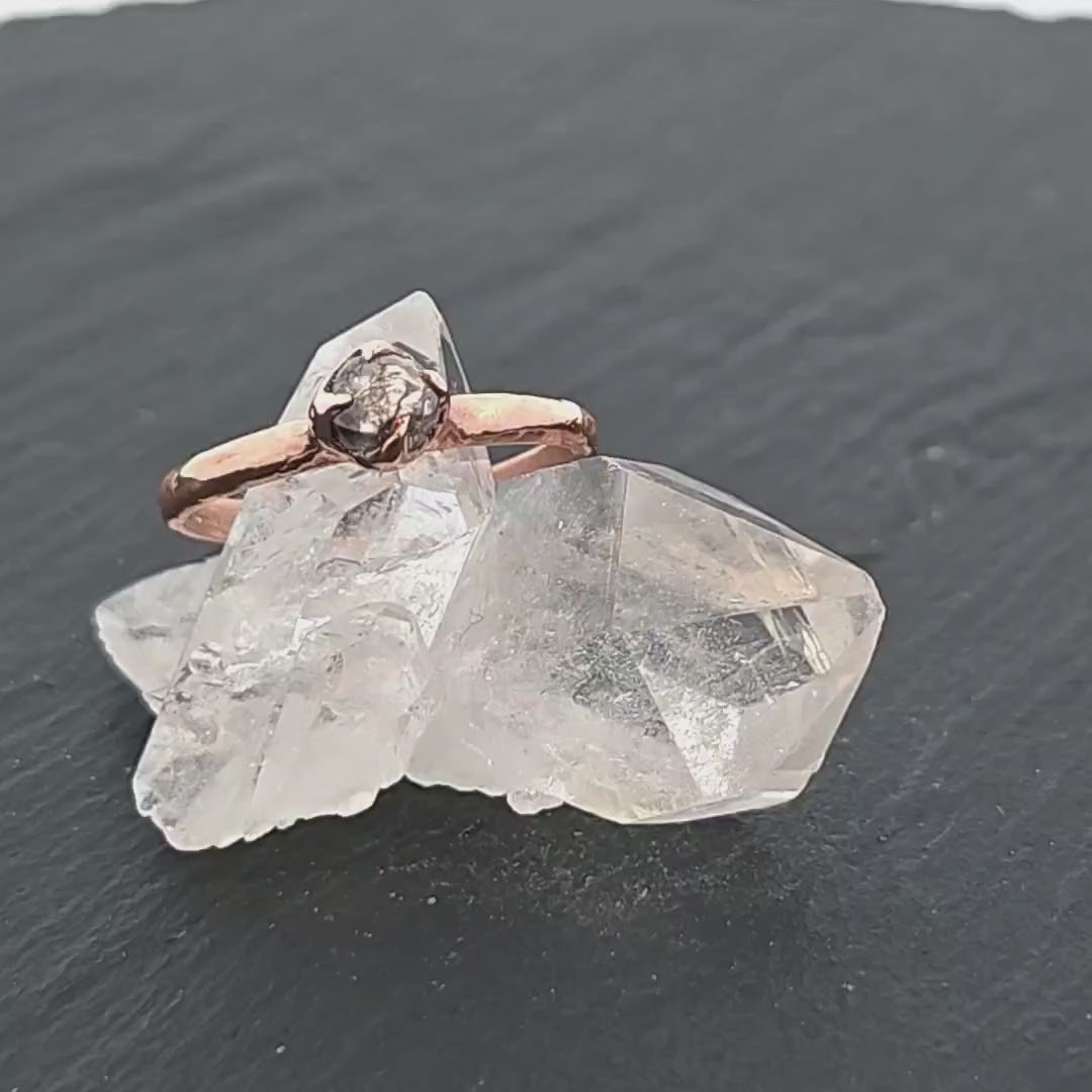 natural uncut salt and pepper Diamond Solitaire Engagement 14k rose Gold Wedding Ring byAngeline 1095