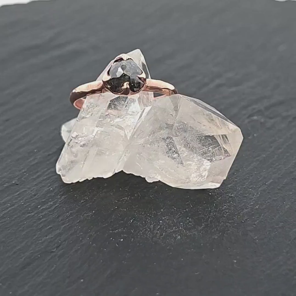 Salt and Pepper Diamond Solitaire Ring • 14k Rose Gold • Handmade by Angeline 2599