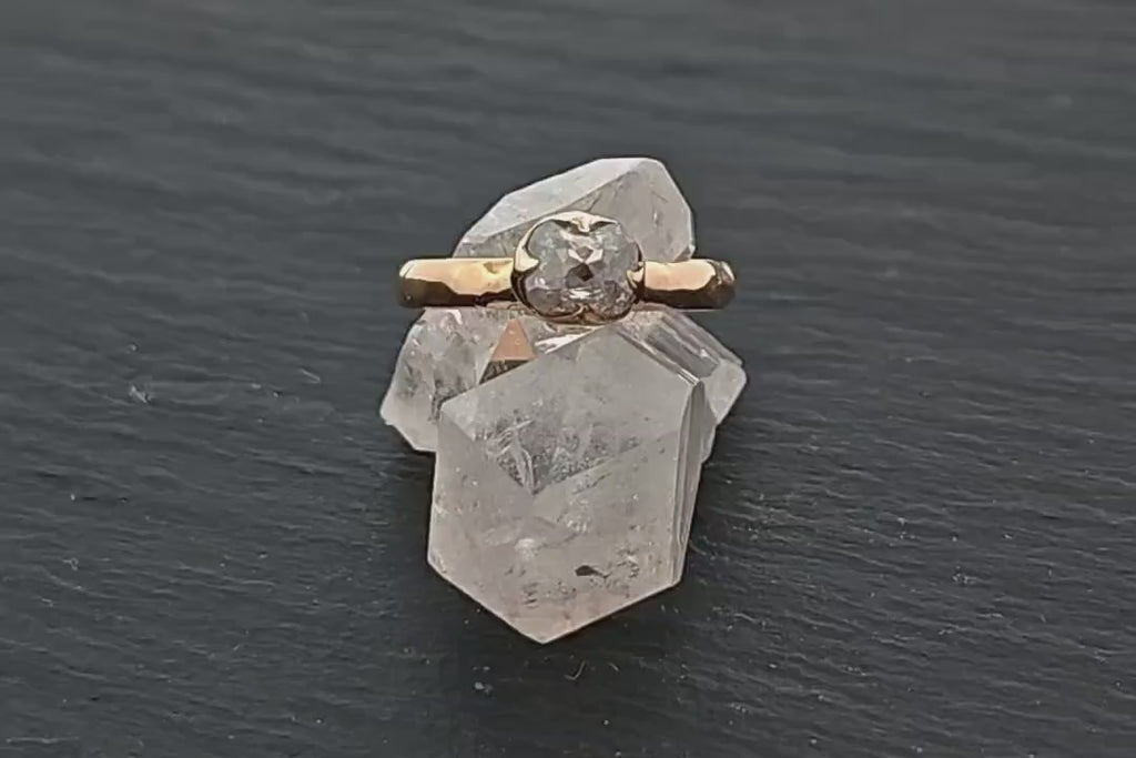 White Diamond Solitaire Engagement Ring • 14k Yellow Gold • Handmade Wedding Ring by Angeline 2855
