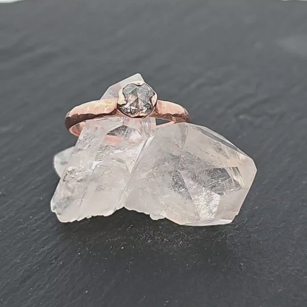 Faceted Fancy cut Salt and pepper Diamond Solitaire Engagement 14k Rose Gold Wedding Ring by Angeline 2911