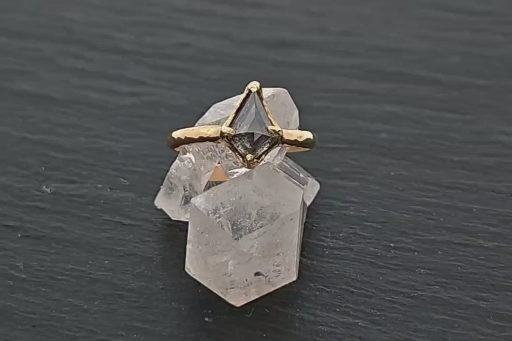 Salt and Pepper Diamond Solitaire Engagement Ring • 18k Yellow Gold • Handmade byAngeline 1401