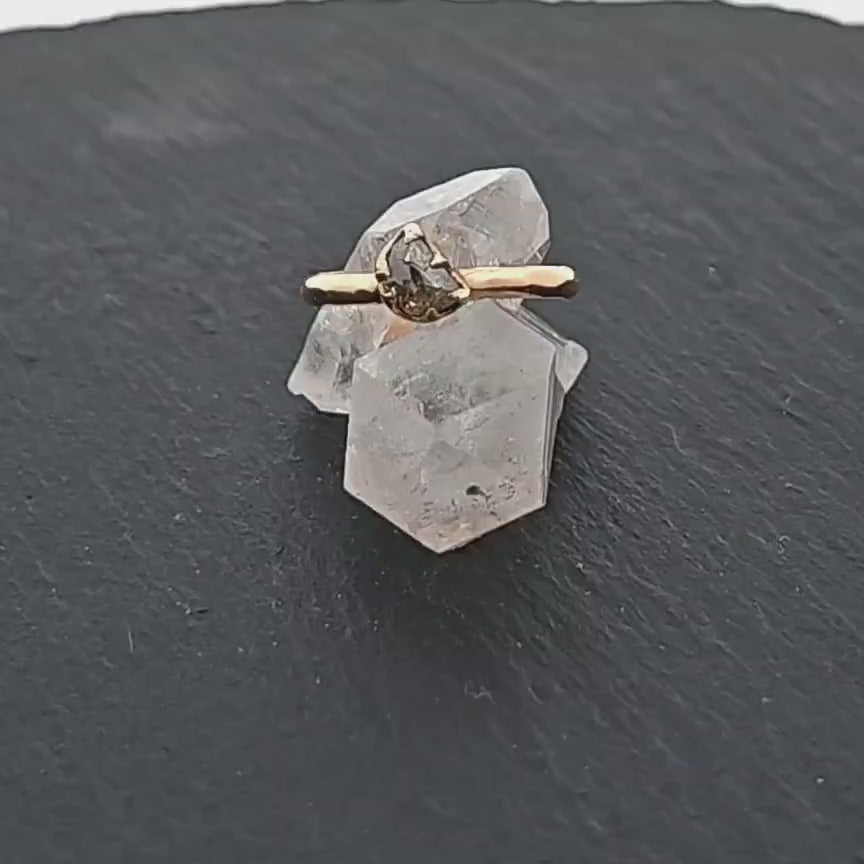 Fancy cut salt and pepper Half moon Diamond Engagement 14k Yellow Gold Solitaire Wedding Ring byAngeline 1693