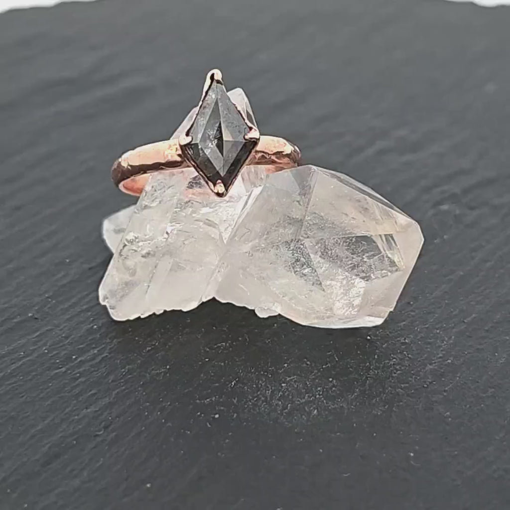 Salt and pepper Diamond Solitaire Engagement Ring • 14k Rose Gold • Handmade by Angeline 2914