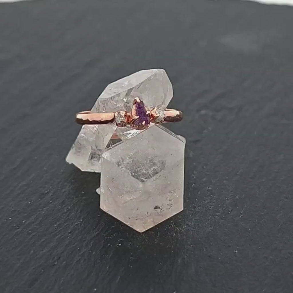 Raw Sapphire Diamond Gold Engagement Ring Dainty Wedding Ring Custom One Of a Kind Purple Gemstone Ring Three stone Ring byAngeline 0202