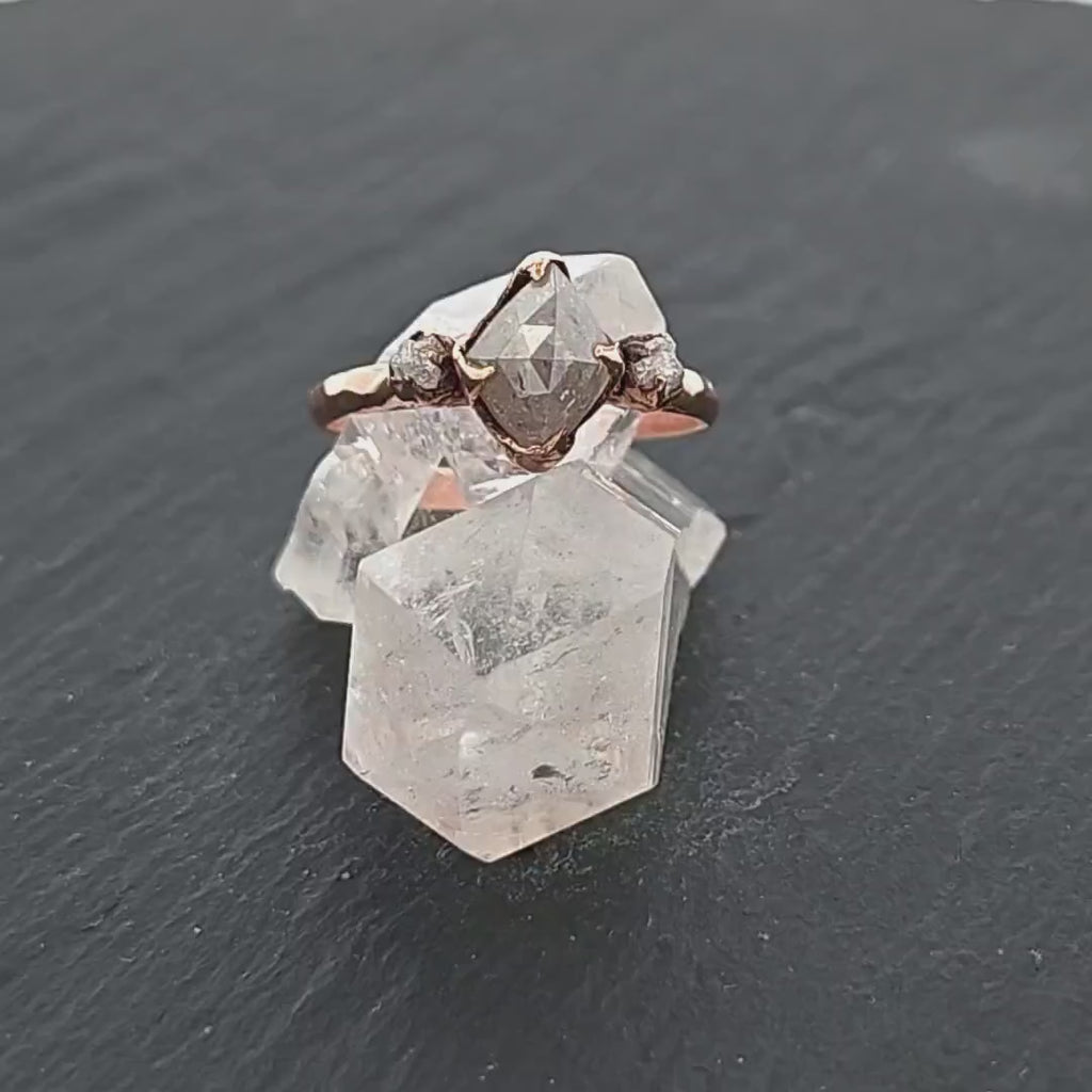 Fancy cut white Diamond Engagement 14k Rose Gold Multi stone Wedding Ring Stacking Rough Diamond Ring byAngeline 2149