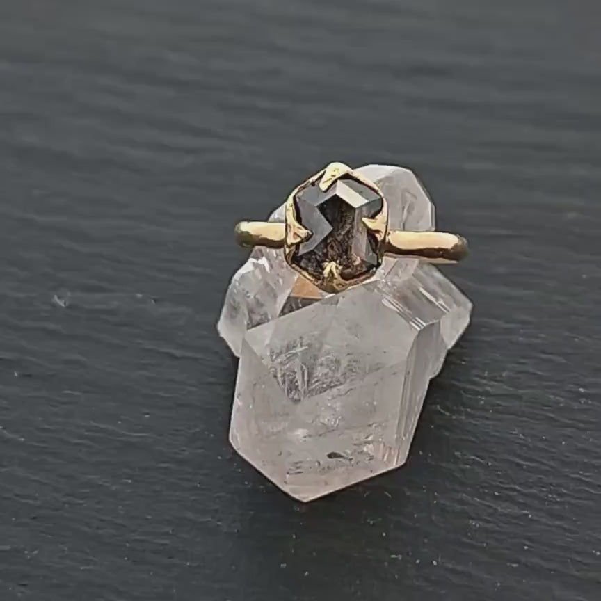 Fancy cut salt and pepper Diamond Solitaire Engagement 18k yellow Gold Wedding Ring Diamond Ring byAngeline 1045