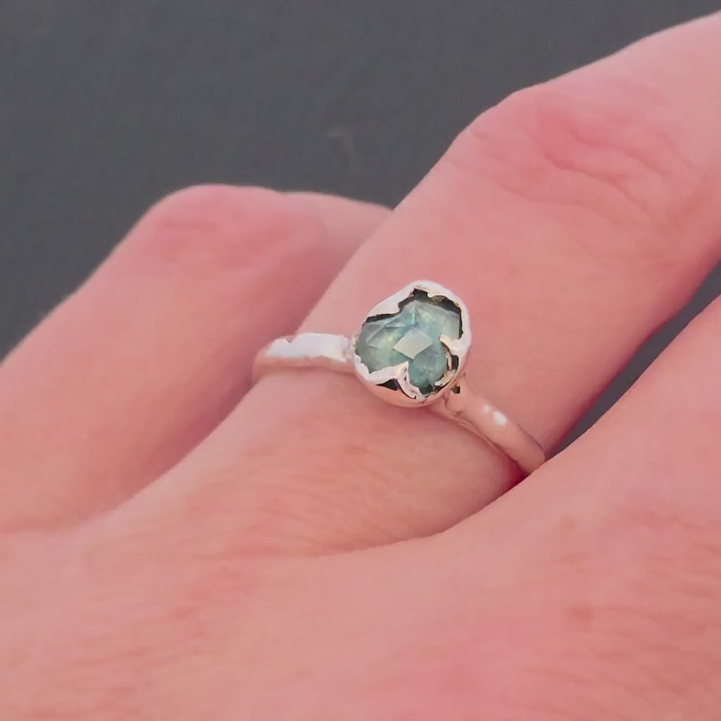 Rose Cut Montana Sapphire Engagement Ring • Sterling Silver • Handmade by Angeline 3683