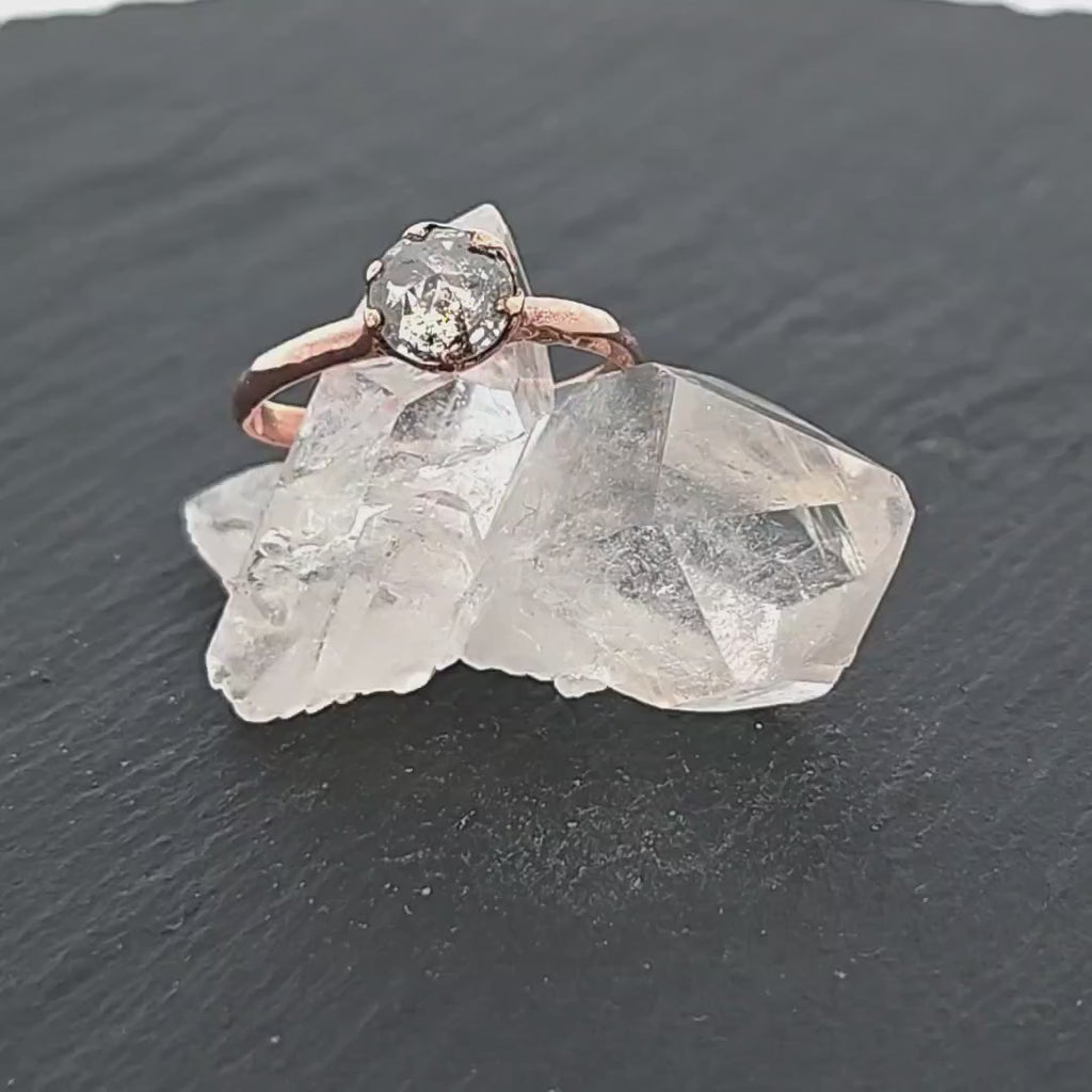 Faceted Fancy cut Salt and pepper Diamond Solitaire Engagement 14k Rose Gold Wedding Ring byAngeline 1652