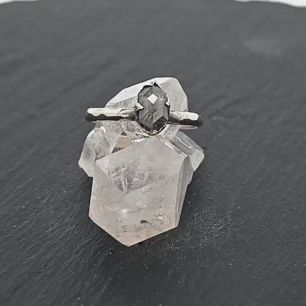 Fancy cut salt and pepper Diamond Solitaire Engagement 14k White Gold Wedding Ring byAngeline 0767