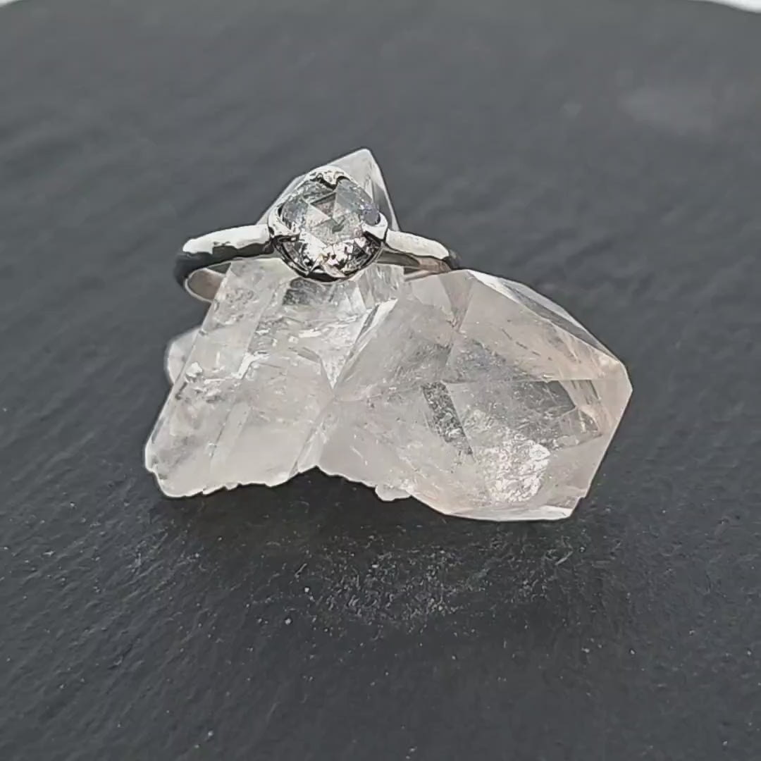 Fancy cut Salt and Pepper Diamond Solitaire Engagement 14k White Gold Wedding Ring Diamond Ring byAngeline 1469
