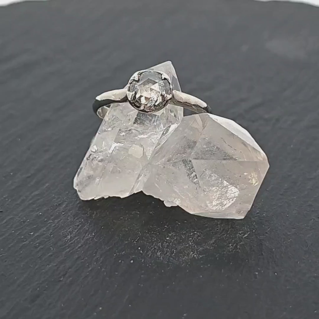 Salt and Pepper Diamond Solitaire Engagement Ring • 14k White Gold • Handmade By Angeline 1582