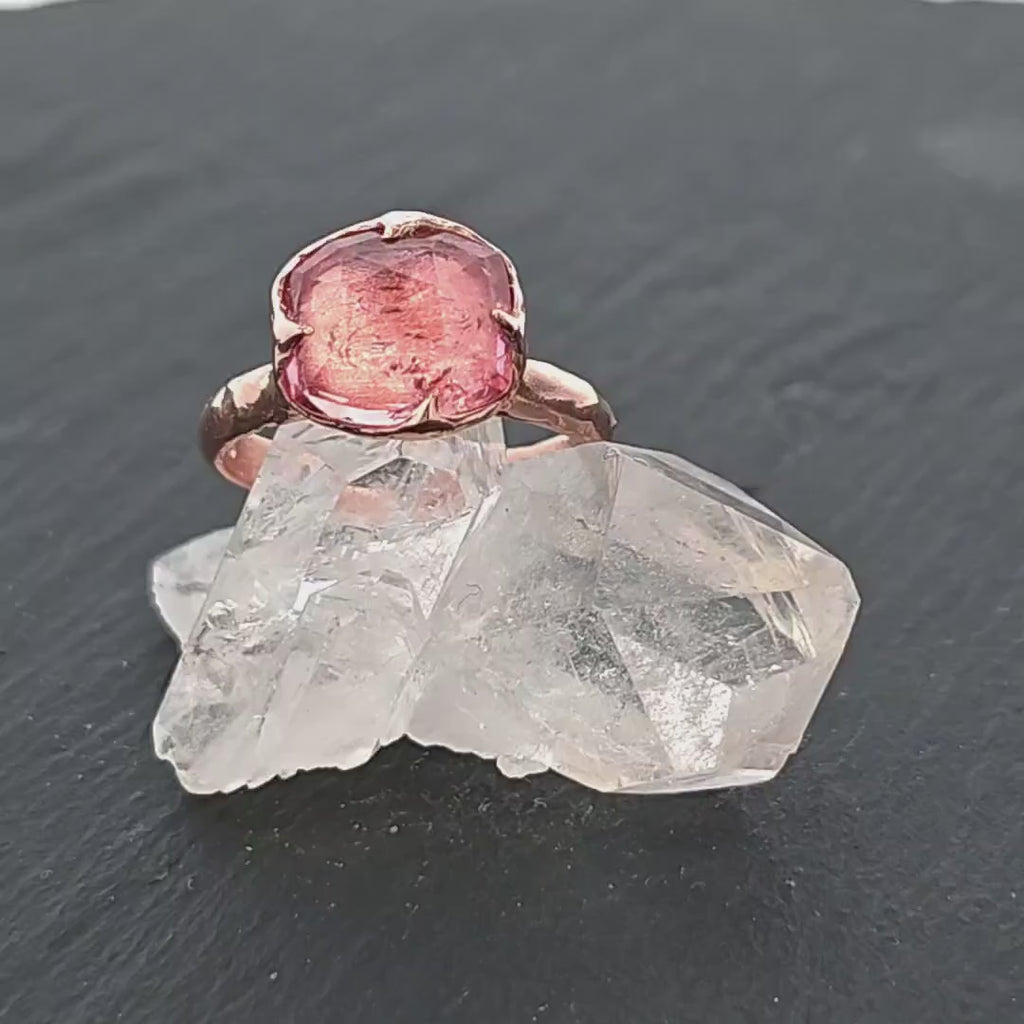 Fancy cut pink Tourmaline Rose Gold Ring Gemstone Solitaire recycled 14k statement cocktail statement 3342