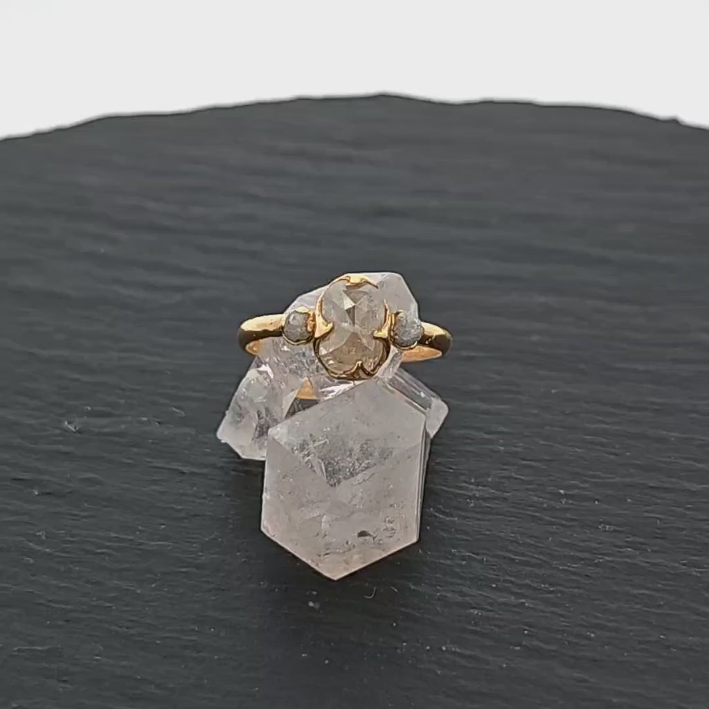 Fancy cut White Diamond Engagement 18k Yellow Gold Multi stone Wedding Ring Stacking Rough Diamond Ring byAngeline 1244