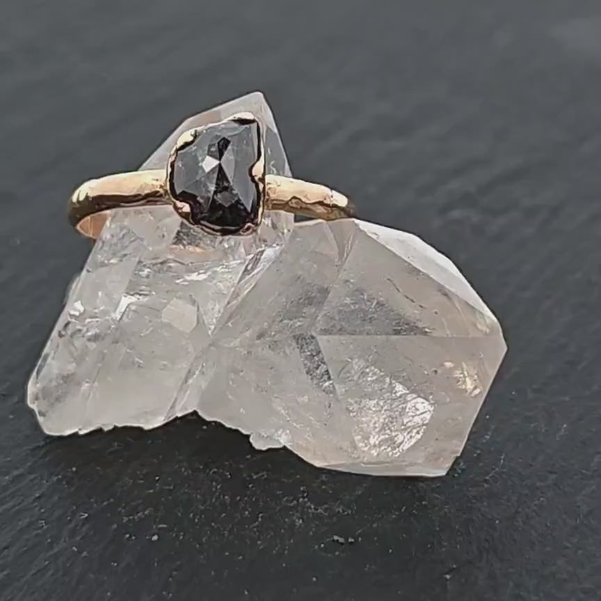 Handmade Salt and Pepper Half Moon Diamond Engagement Ring • 14k Yellow Gold • Statement Anniversary Ring byAngeline 0611