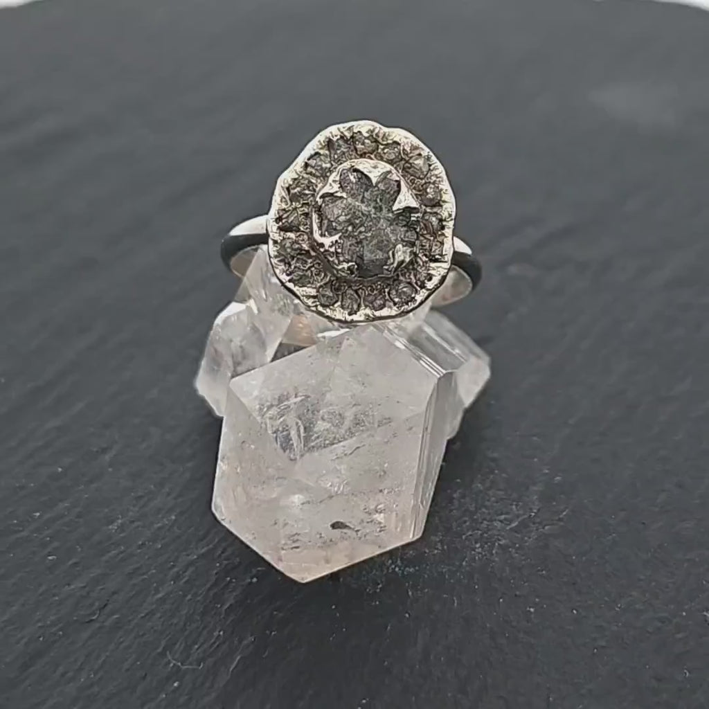 Raw Diamond Halo Engagement Ring Rough 14k White Gold Wedding Ring diamond Stacking Ring Rough Diamond Ring byAngeline 0086