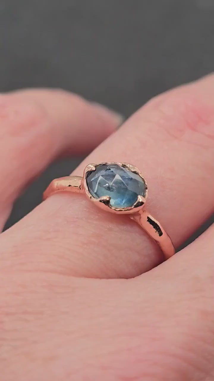 Montana Sapphire Solitaire Engagement Ring • 14k Rose Gold • Blue Green Rose Cut • Handmade byAngeline 3610