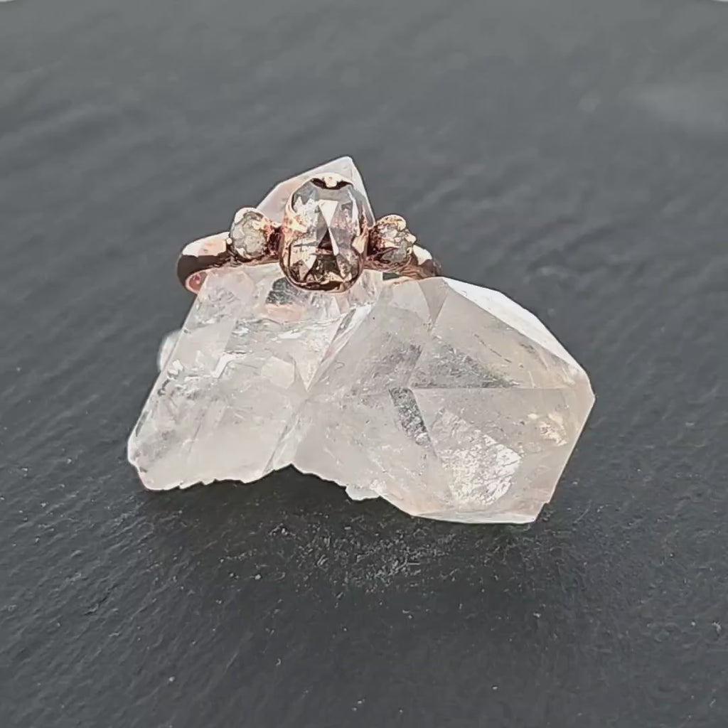 Faceted Fancy cut Champagne Diamond Engagement 14k Rose Gold Multi stone Wedding Ring Rough Diamond Ring byAngeline 1628